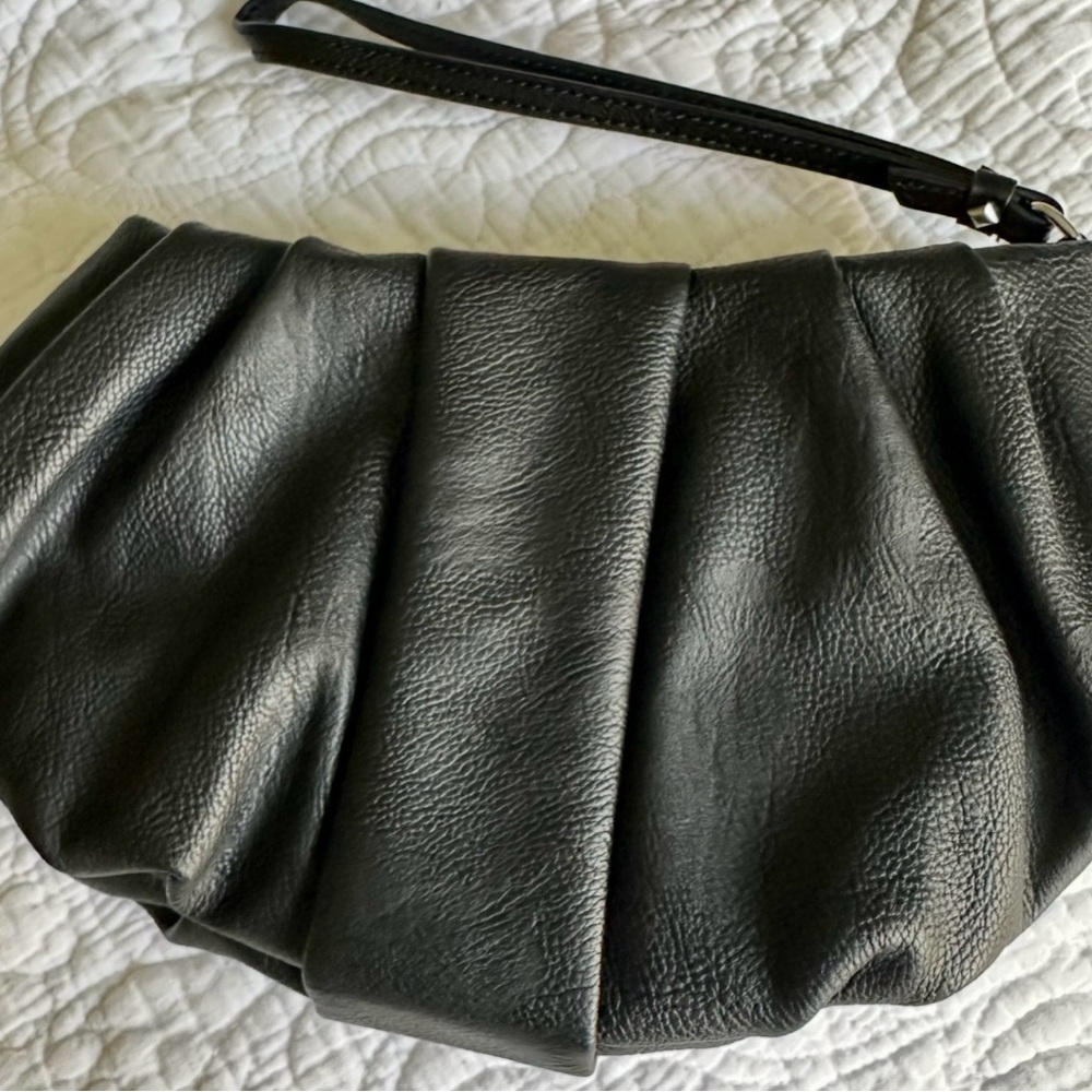 Black Leather Crescent Clutch with Pleated Design‎ by Vera Wang - Picture 2 of 3